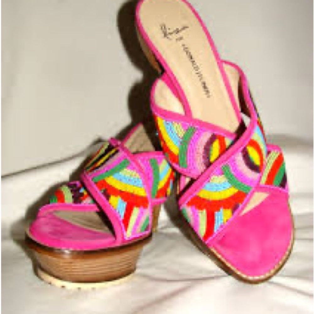 Lisa for Donald J Pliner Multi/Fushia Beaded Circus Suede Heel, Size 6.5
